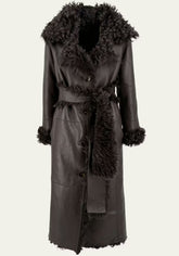 Curly Reversible Coat Noella in Lambskin - Dark Brown