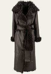Curly Reversible Coat Noella in Lambskin - Dark Brown