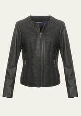Damen Lederjacke aus Lammnappa – Sportlich mit Quersteifen Schwarz