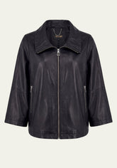 Damen Lederjacke aus Lammnappa – Oversize Schwarz mit Kordeln