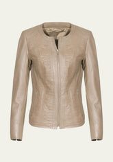 Damen Lederjacke aus Lammnappa – Sportlich mit Quersteifen Beige