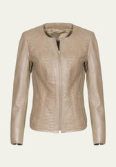 Damen Lederjacke aus Lammnappa – Sportlich mit Quersteifen Beige