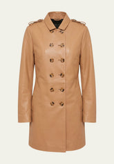 Women's Leather Trench Coat Camel Brown