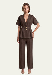 Women's Shirt & Women's Pants Brown Blazer & Palazzo Pants