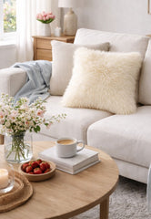 Sheepskin Cushion Merino Champagne with Inlay