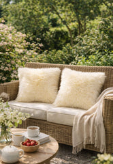Sheepskin Cushion Merino Champagne with Inlay