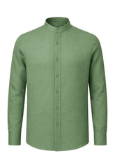 Men's 100% Linen Shirt in Green - Summer Shirt with Stand-Up Collar