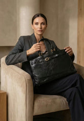 Elegant Leather Hobo Bag - Noravia Black