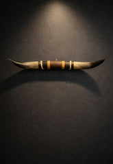 Bull Horn Wall Decor Model 8 - Natural Horn Unique Piece with Leather-Wood Mount