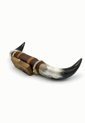 Bull Horn Wall Art Model 9 – Natural Horn Unique Piece with Leather-Wood Mount