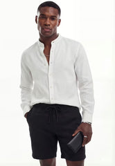 Deep black linen shorts made from pure linen - natural lightness