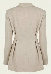 Women's Linen Shirt & Trousers Beige – Long-Sleeve Blazer & Palazzo Trousers