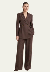 Women's Shirt & Women's Pants Brown – Long-Sleeve Blazer & Palazzo Pants
