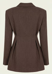 Women's Shirt & Women's Pants Brown – Long-Sleeve Blazer & Palazzo Pants