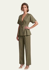 Women's Shirt & Women's Trousers Linen Khaki – Blazer & Palazzo Trousers