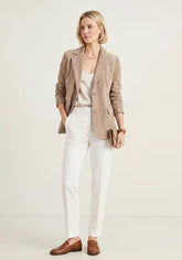 Eleganter Lederblazer Beige – Damen Sakko aus Lammveloursleder