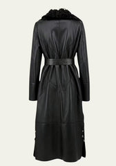 Exklusiver Shearling Wendemantel Schwarz – Abnehmbarer Curly-Fellkragen