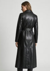 Luxuriöser Wickelmantel aus Lammnappa Leder | Schwarzbraun