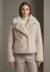 Luxuriöse Toscana Lammfelljacke in Creme-Beige – Modell 1039