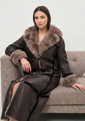 Luxurious Toscana Shearling Reversible Coat Taupe & Espresso – Model 1055