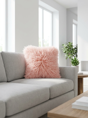 Tibetan Lambskin Cushion Pink with Filling