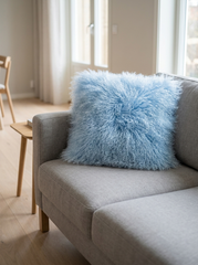 Tibetan Lambskin Pillow Sky Blue with Filling