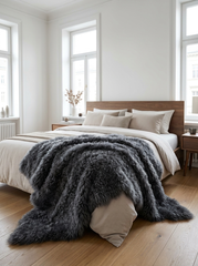 Toscana Lambskin Blanket – Dark Grey 185 x 155 cm