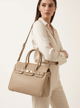 Elegant Genuine Leather Handbag Taupe – Shoulder & Top Handle Bag