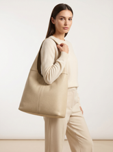 Minimalist Hobo Bag Genuine Leather Cream Beige – Shoulder Bag