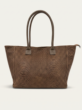 Women's Suede Shopper with Croc Embossing - Brown
