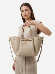 Luxury Ladies' Handbag Genuine Leather Cream Beige