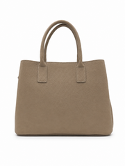 Elegant Genuine Leather Handbag Taupe with Shoulder Strap