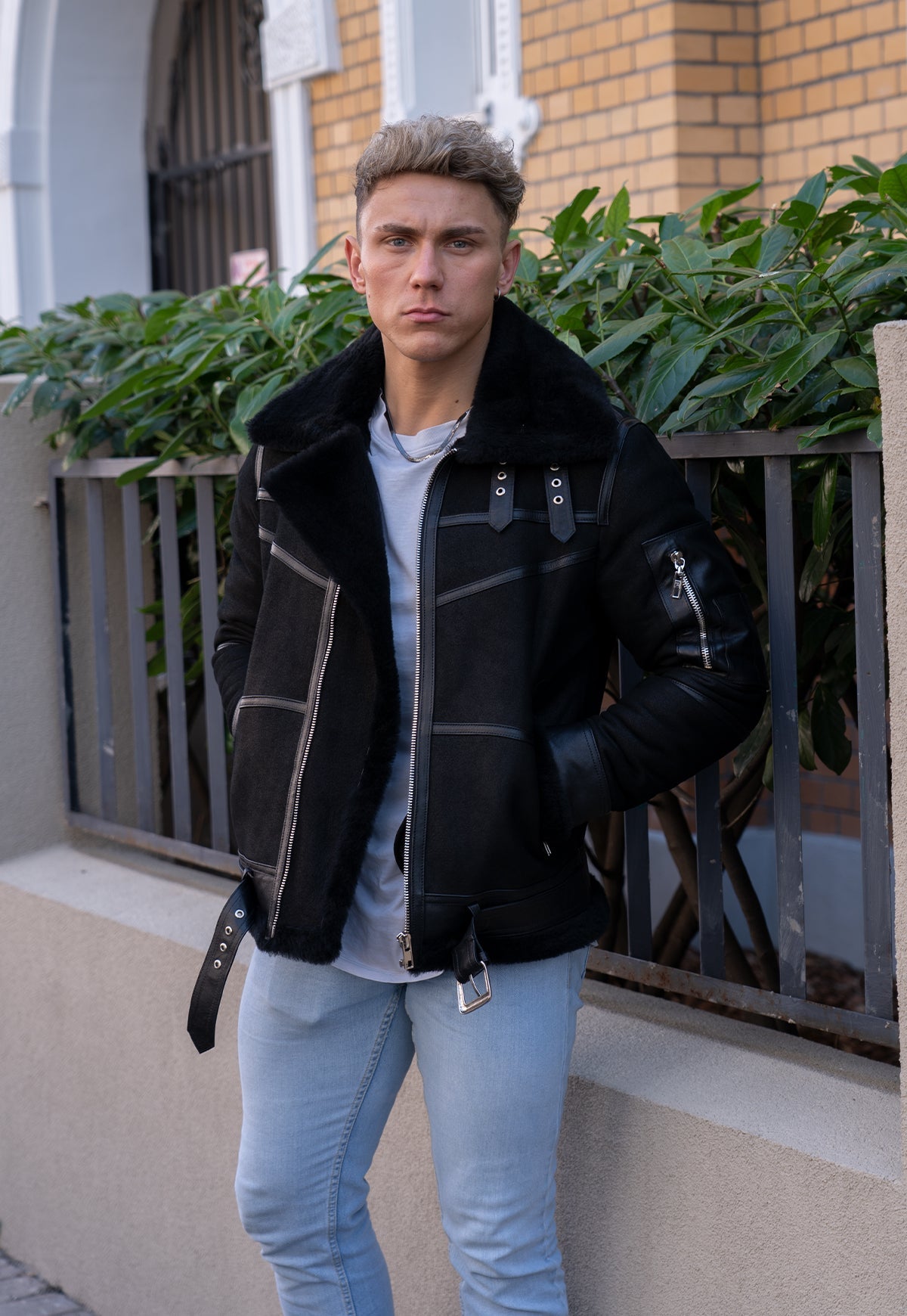 Men's Sheepskin Jacket B16 - Black