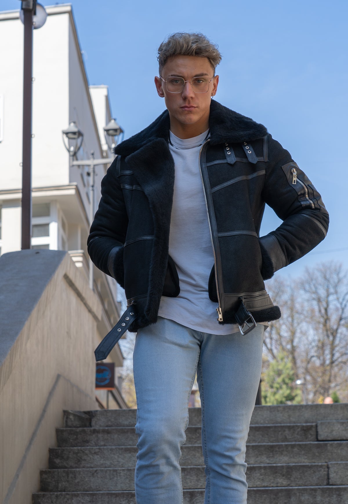 Men's Sheepskin Jacket B16 - Black