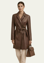 Leather Trench Coat Brown