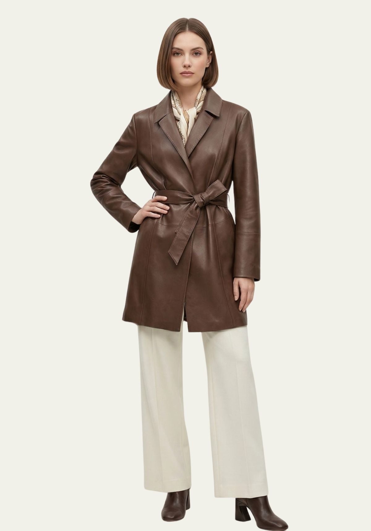 Leather Trench Coat Brown