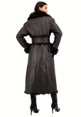 Curly Reversible Coat Noella in Lambskin - Dark Brown