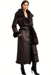 Curly Reversible Coat Noella in Lambskin - Dark Brown