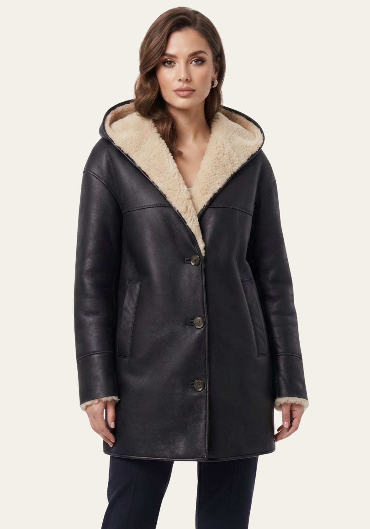 Women's Hooded Oversized Shearling Jacket