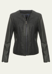 Damen Lederjacke aus Lammnappa – Sportlich mit Quersteifen Schwarz