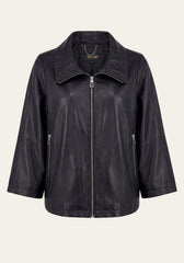 Damen Lederjacke aus Lammnappa – Oversize Schwarz mit Kordeln