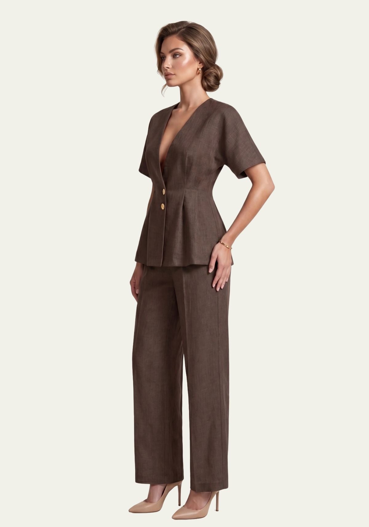 Women's Shirt & Women's Pants Brown Blazer & Palazzo Pants