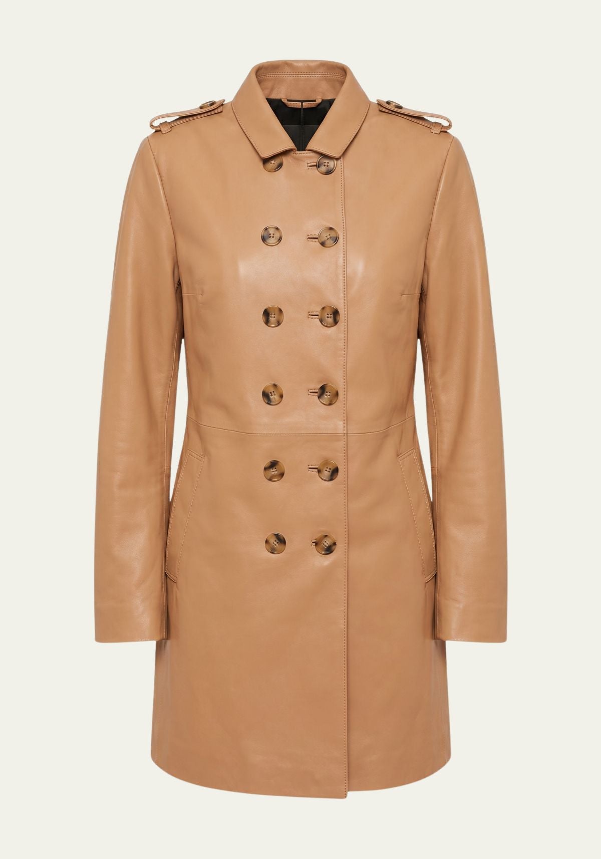 Women's Leather Trench Coat Camel Brown