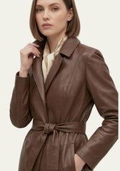 Leather Trench Coat Brown