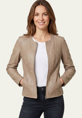 Damen Lederjacke aus Lammnappa – Sportlich mit Quersteifen Beige