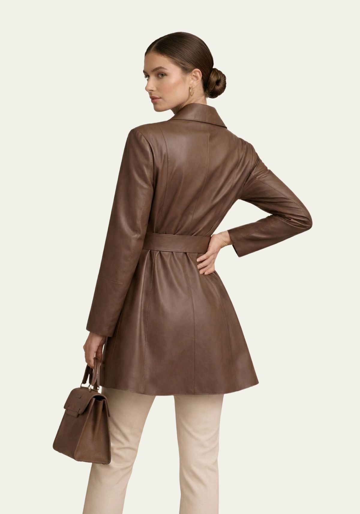 Leather Trench Coat Brown