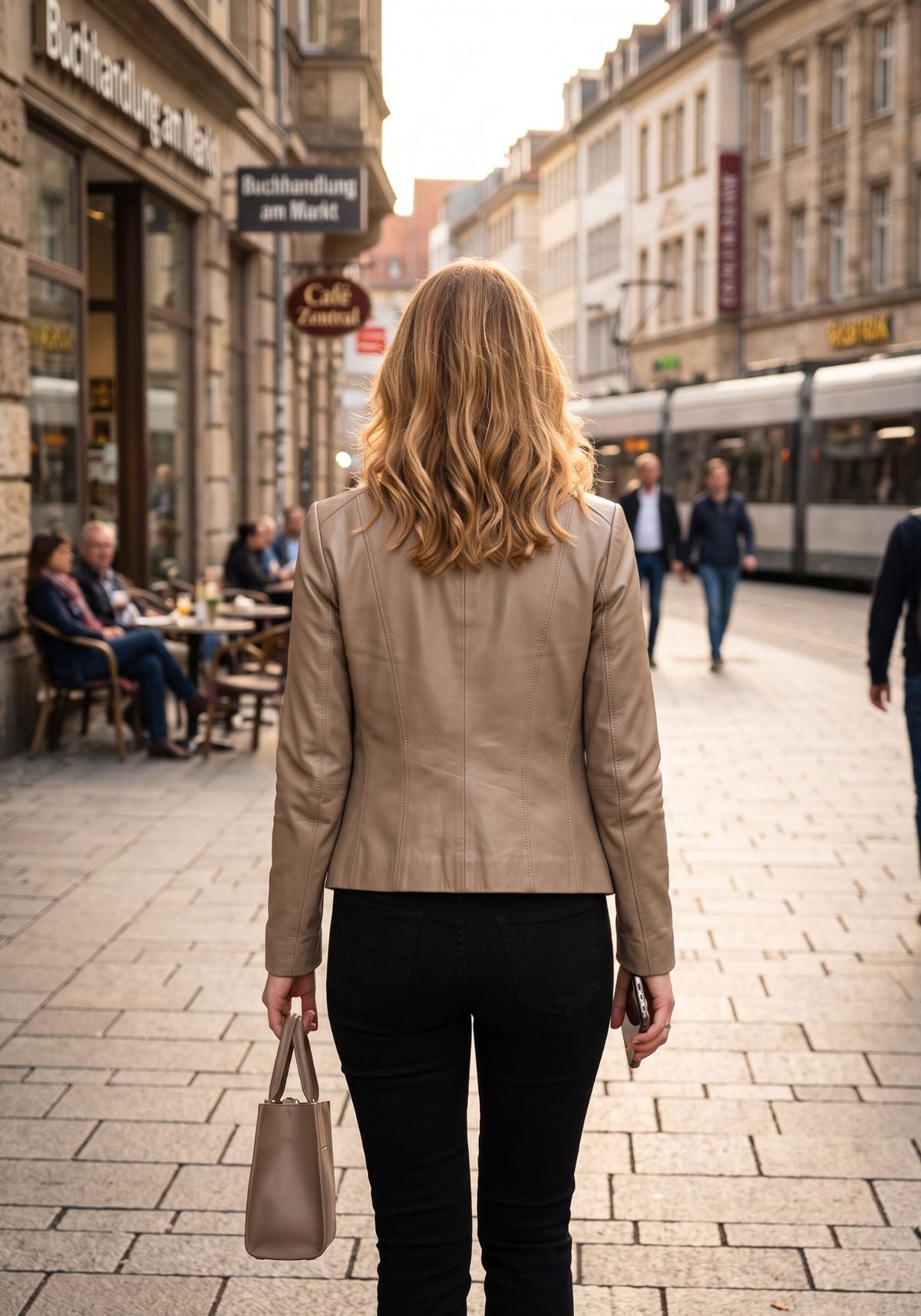 Damen Lederjacke aus Lammnappa – Sportlich mit Quersteifen Beige