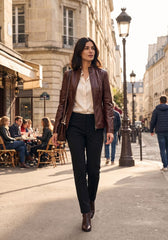 Damen Lederjacke aus Lammnappa – Dunkelbraun