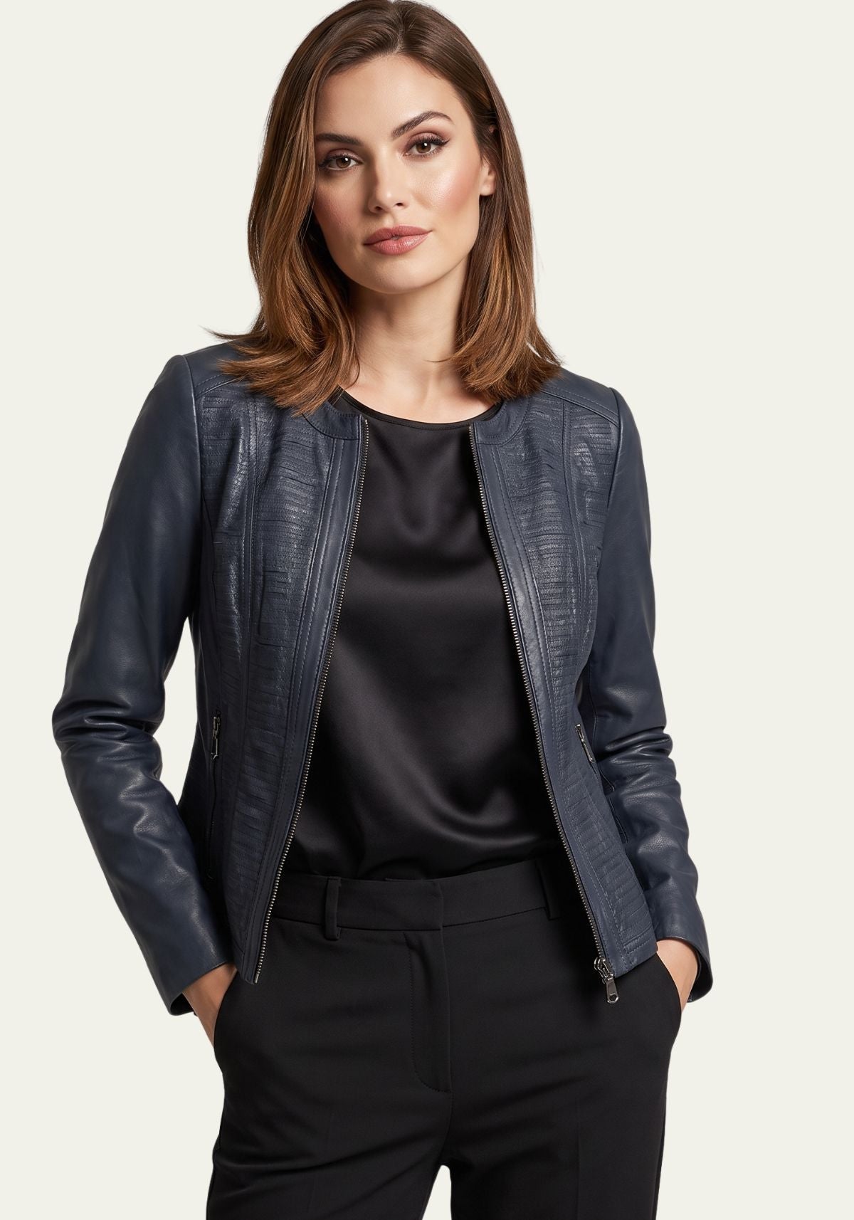 Damen Lederjacke aus Lammnappa – Sportlich mit Quersteifen