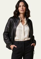 Damen Lederjacke aus Lammnappa – Oversize Schwarz mit Kordeln